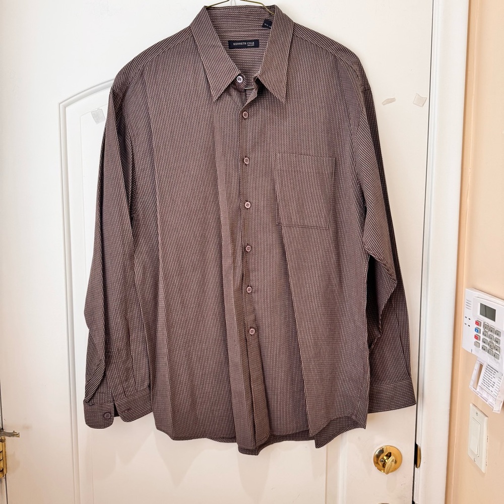 Kenneth Cole New York Mens Brown Long Sleeve Button Down Cotton Shirt Size XXL
